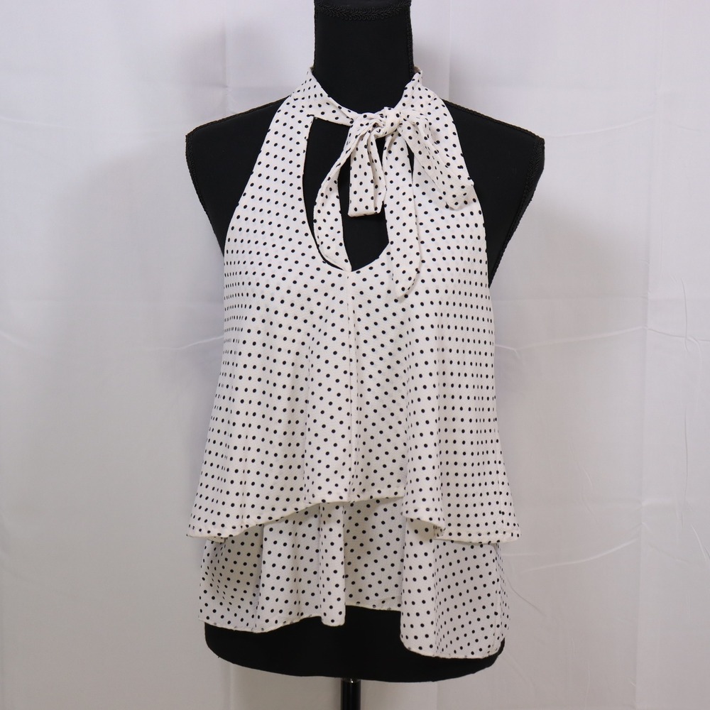 Galita‎ Halter Top Medium White Polka Dot Womens Tiered Bow Neck Blouse